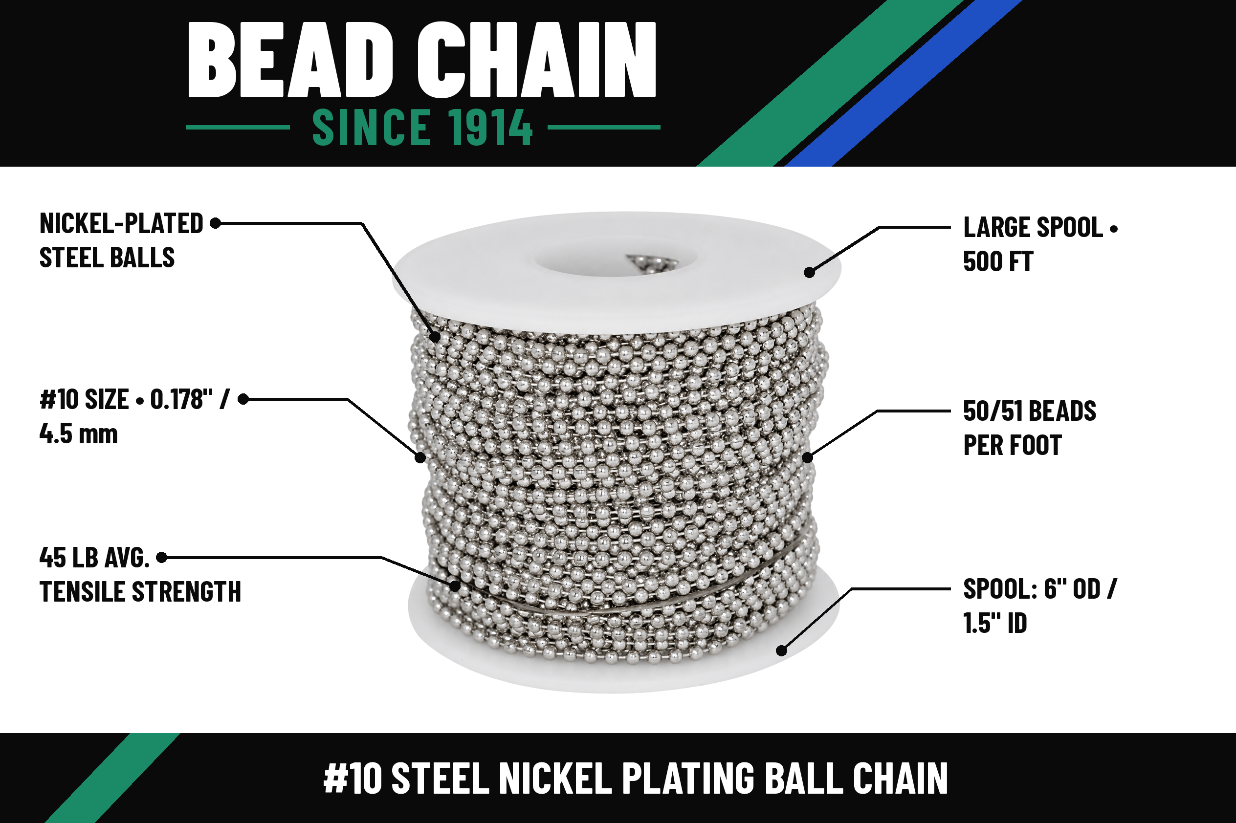 #10 Steel Nickel Plating Ball Chain - Image 2