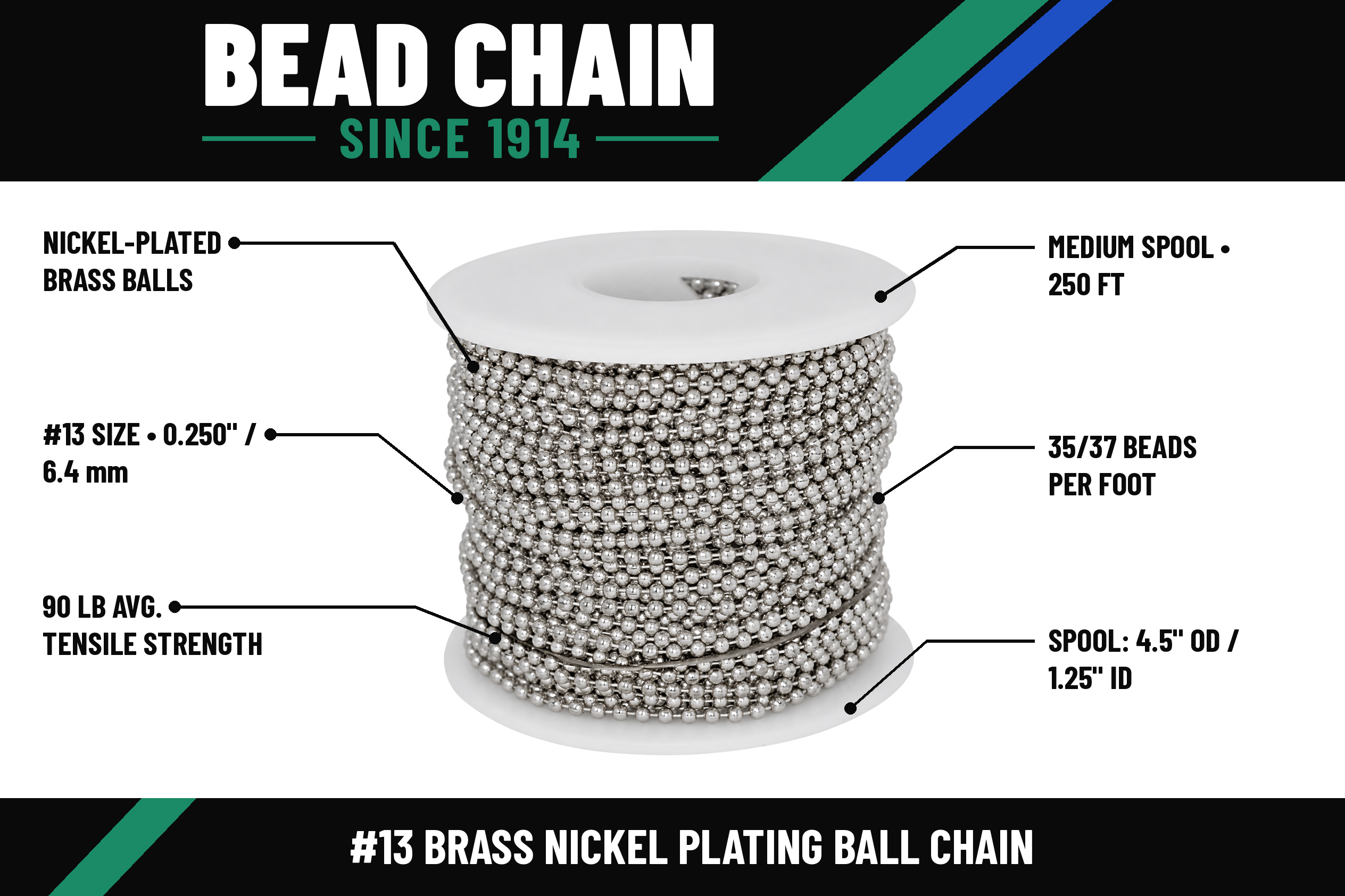 #13 Brass Nickel Plating Ball Chain - Image 2