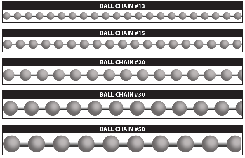Ball chain sizes #13 through #50