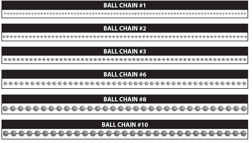 Ball chain sizes #1 through #10